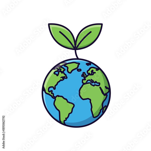 Green sprouts growing from planet earth, concept of eco-friendly growth and sustainability