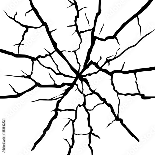 Cracked surface with black fractures on white background vector illustration