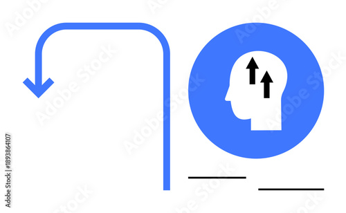 Growth concept. Growth ed by upward arrows inside a human head, highlighting ideas, strategy, and development. Growth in innovation, business, learning, creativity and solutions