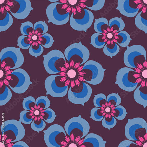 Seamless floral pattern, old fashion folk ornament with flowers branches. Cute botanical design, simple flower print: small hand drawn flowers branches arranged in a diagonal line. Vector pattern