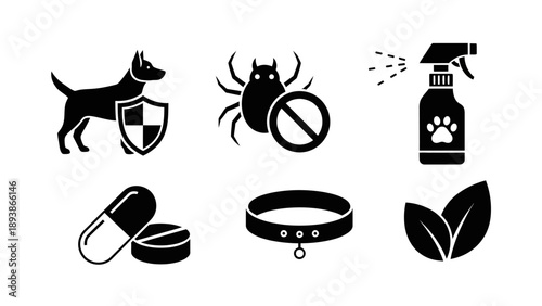 Pet Care and Protection Icons Set.
