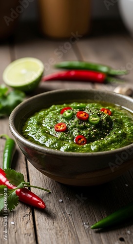 Wallpaper Mural Spicy Green Chutney - A Vibrant Indian Condiment with Fresh Herbs and Chilies. Torontodigital.ca