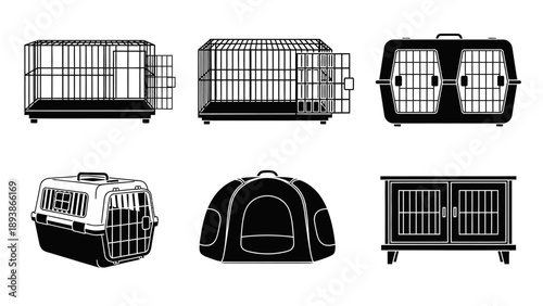 Pet crates and cages for animals.