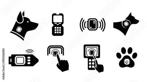 Technology icons for pets and devices.