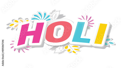 Vibrant holi typography with colorful blocky letters and festive splashes