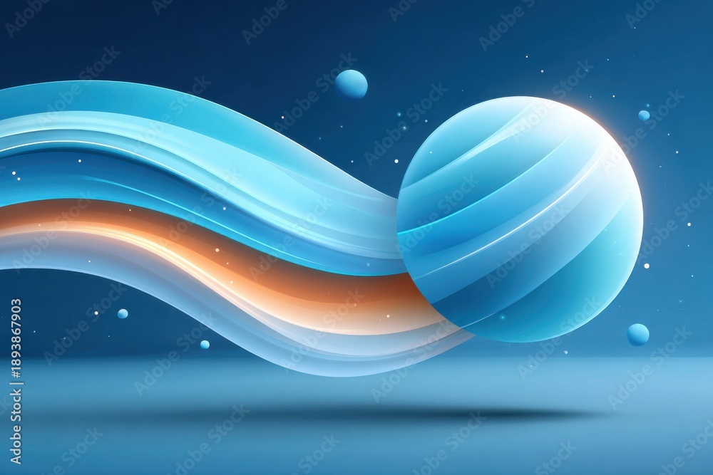 Fototapeta premium Abstract blue sphere with flowing ribbons in a gradient space background
