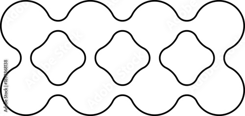 Large rectangular structure made of outlined circles creating a wide modular geometric block.
