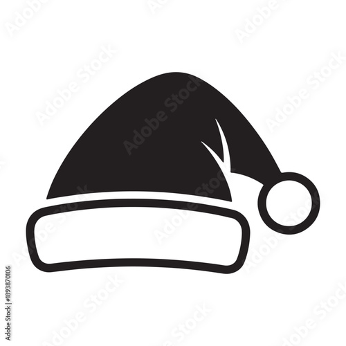 A minimalist illustration of a Santa hat in silhouette mode vector shilhoutte icon use as a symbol, web graphic design, and infographic icon