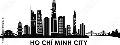 Detailed Ho Chi Minh City skyline silhouette with Bitexco Financial Tower and Landmark 81 for Vietnam travel and urban branding vector