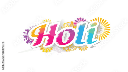 Vibrant multicolored holi text design with handcrafted elements and colorful patterns