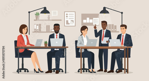 Business Professionals Working Together at Desks.