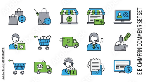 E commerce shopping icons online store.