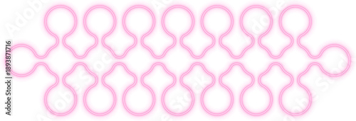 Very long horizontal chain of gradient neon circles connected in continuous modular progression.