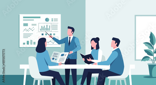 Business Team Discussing Project in Meeting Room.