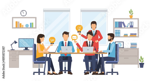 Business Team Meeting with Colleagues Discussing Ideas.