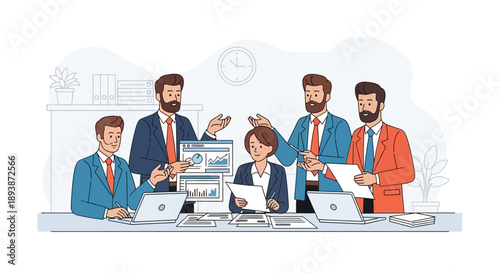 Business Professionals Discussing Project at Office Desk.