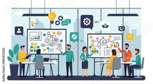 Team Collaboration in Modern Office Setting.