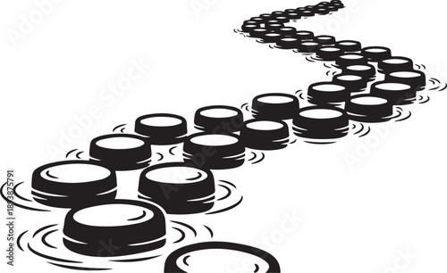 Black and white illustration of coins in water ripples