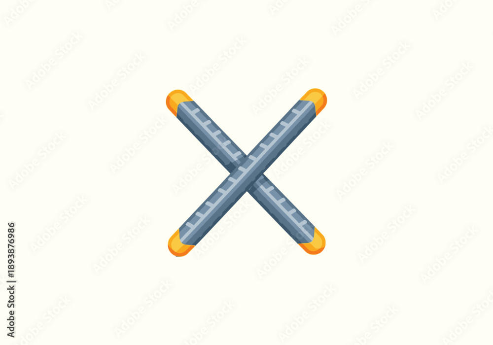 Obraz premium Vector Ilustration Icon Concept Crossed Blue and Yellow Stylized Chopsticks with Orange Tips, Isolated Design.