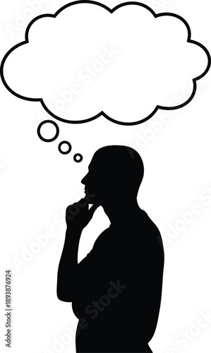 A silhouette of a man with a thought bubble above his head