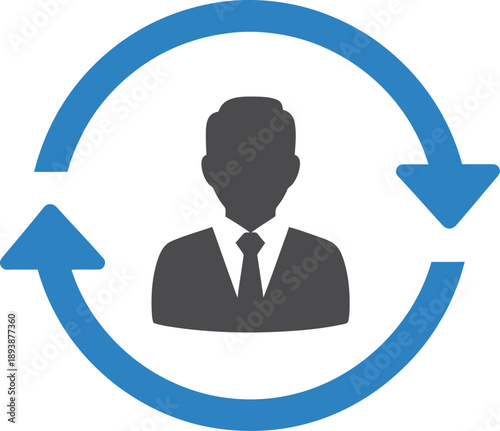 Businessman icon with circular arrows indicating recycling or rotation