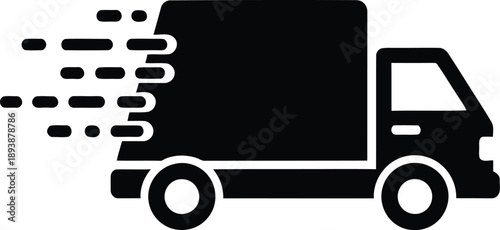 Black silhouette of a delivery truck speeding with motion lines