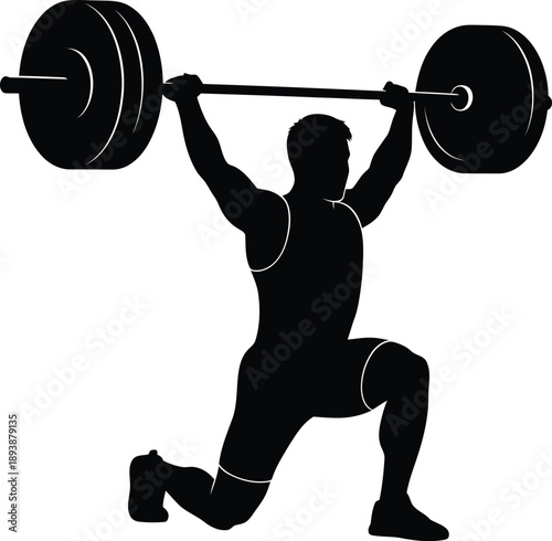Black silhouette of a man lifting weights in a lunge position