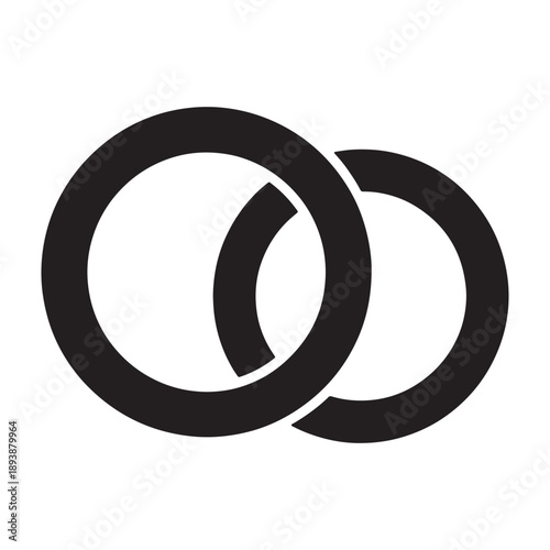 A modern logo design featuring two interconnected circles in black and white vector shilhoutte icon use as a symbol, web graphic design, and infographic icon