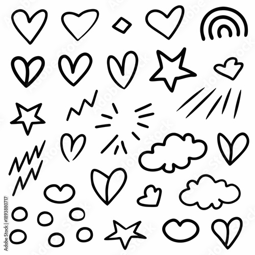 Hand drawn heart icon set for love and valentine designs