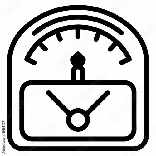 Weighing instrument graphic shows a clear indication of mass determination using a pointer on a circular scale, perfect for diet or commercial inventory concepts.