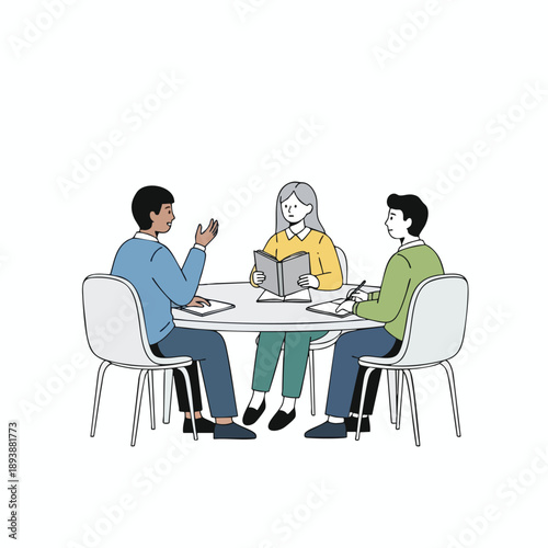 Three colleagues collaborating around a table