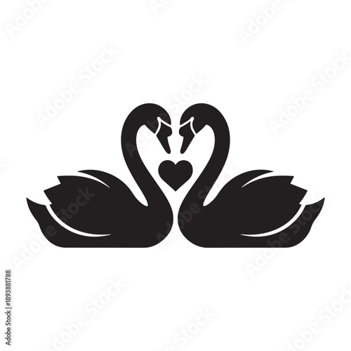 A broken heart is formed by two swans in silhouette mode together vector shilhoutte icon use as a symbol, web graphic design, and infographic icon