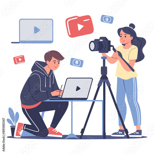 Content Creators Filming and Editing Video