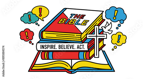 The Bible, Spiritual Guidance, Artistic Illustration, Faith Environment, Colorful Viewpoint