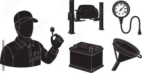 5-6 Black Solid Automotive Silhouettes for Service
