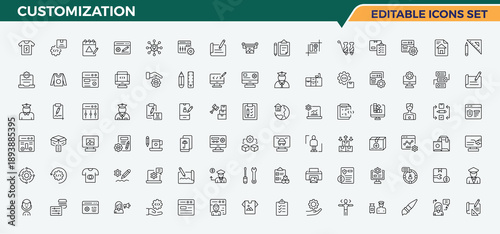 Customization linear icon set. Vector icons collection. Configuration related icon pack. Pictograms of wheel, gear, engine, cog, installation and more.