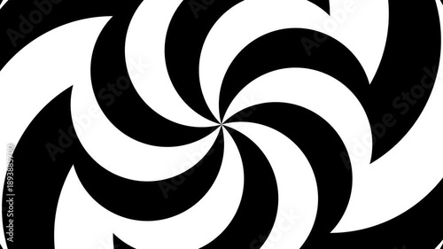 4k seamless looping spiral optical illusion background set. Black and white striped pattern. Geometric tunnel hypnotic psychedelic BG.