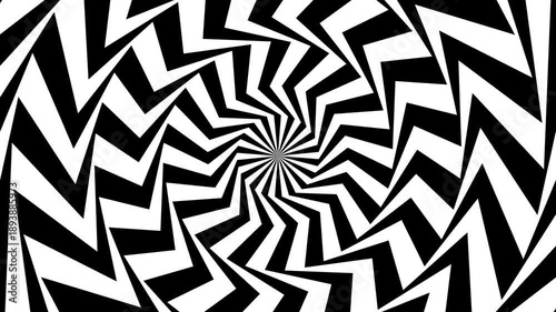 4k seamless looping spiral abstract art lines optical illusion background set. Black and white striped pattern. Geometric tunnel hypnotic psychedelic BG.