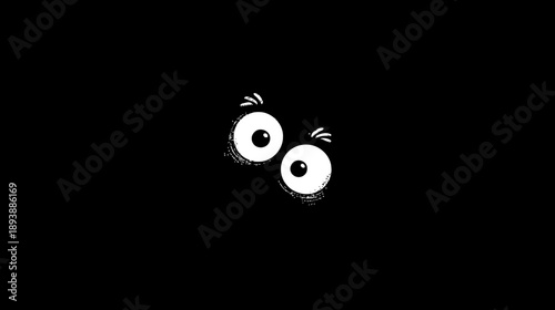 Wide Open Cartoon Eyes Peeking from Darkness, Minimalist Vector Illustration of Watching, Observing, or Scared Expression at Night
