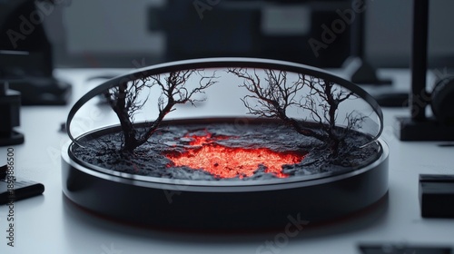 Wallpaper Mural A miniature volcanic landscape encased in glass, with barren trees reflected in the curved surface Torontodigital.ca