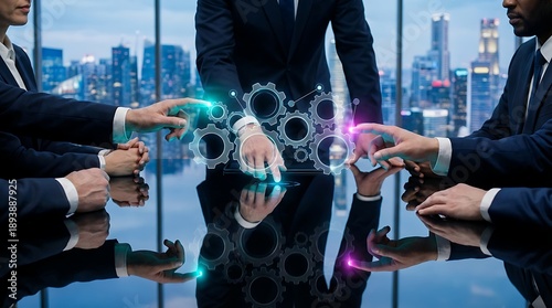 Business team collaborating on innovative technology solutions