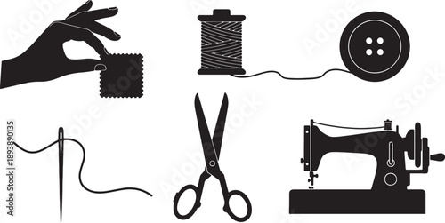 6 Black Solid Textile Upcycling Silhouettes Set on White Background