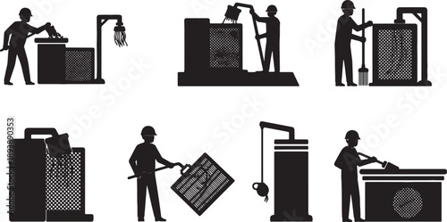 5 Black Solid Intake Screen Maintenance Silhouettes Set on White Background