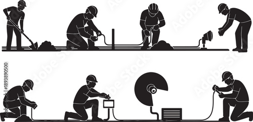 6 Black Solid Landscape Lighting Silhouettes Set on White Background