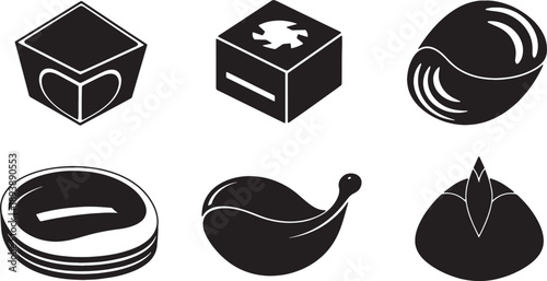 5 Black Solid Waste Flow Diagram Silhouettes Set on White Background