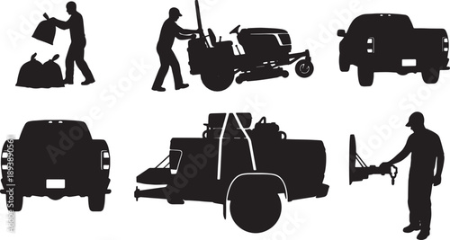 5 Black Solid Truck Loading Silhouettes Set on White Background