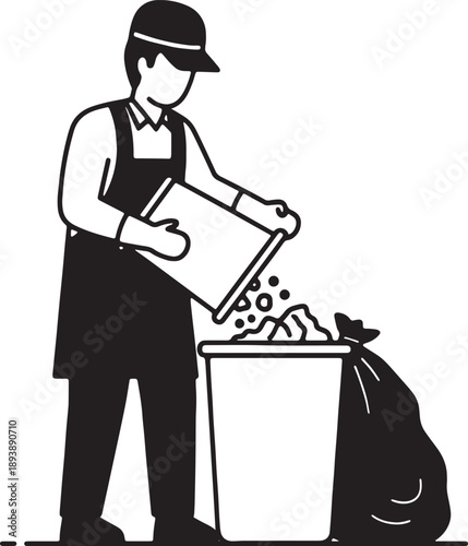 6 Black Solid Locker Room Maintenance Silhouettes Set on White Background