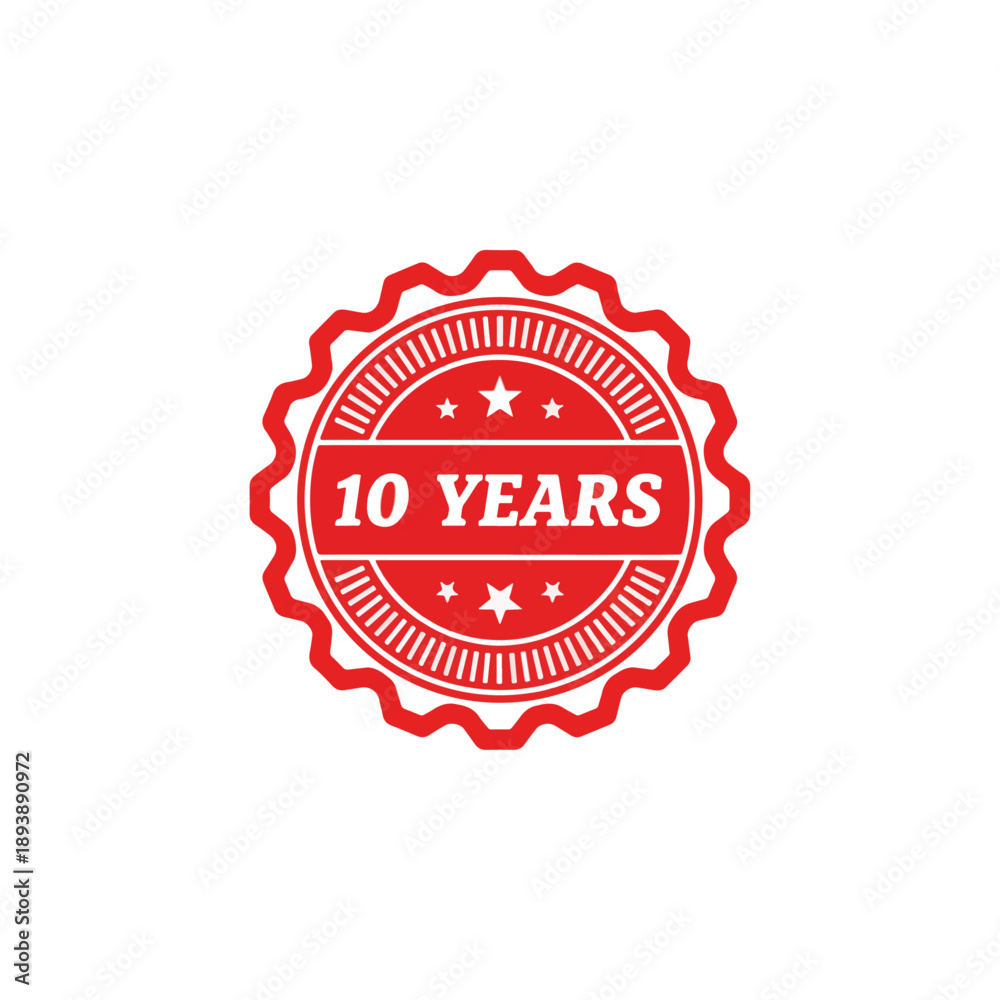 Fototapeta premium Red 10 Years Anniversary Seal Badge Design.