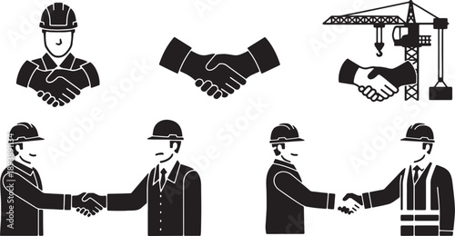 6 Black Solid Operator Handshake Greeting Silhouettes Set on White Background
