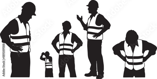 5 Black Solid Operator Hands on Hips Silhouettes Set on White Background